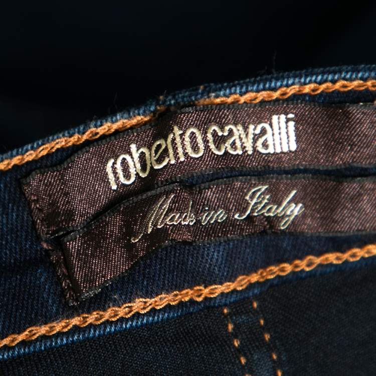 Pre Owned Roberto Cavalli Blue Denim Straight Pants M
