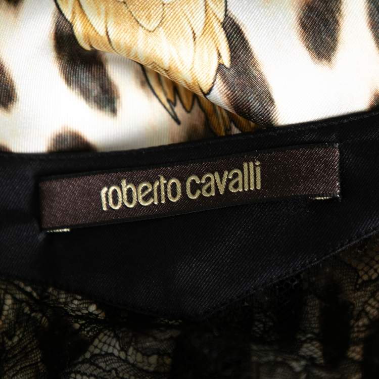 Pre Owned Roberto Cavalli Brown Leopard Printed Silk Pleated Hem Dress M