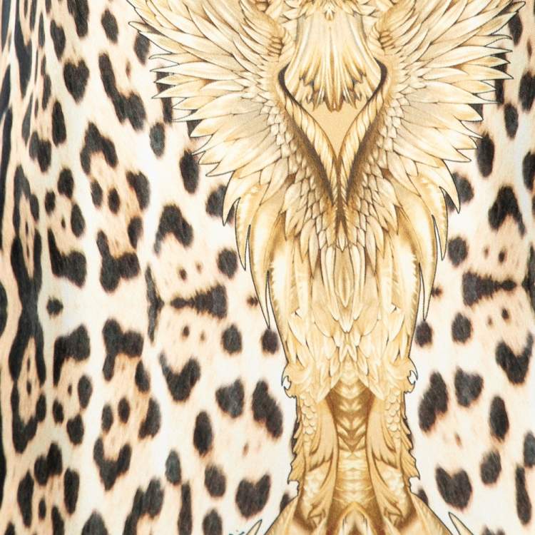 Pre Owned Roberto Cavalli Brown Leopard Printed Silk Pleated Hem Dress M