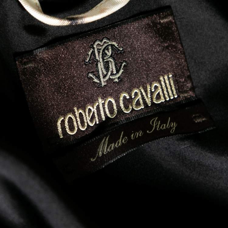 Pre Owned Roberto Cavalli Brown Printed Silk Bomber Jacket M