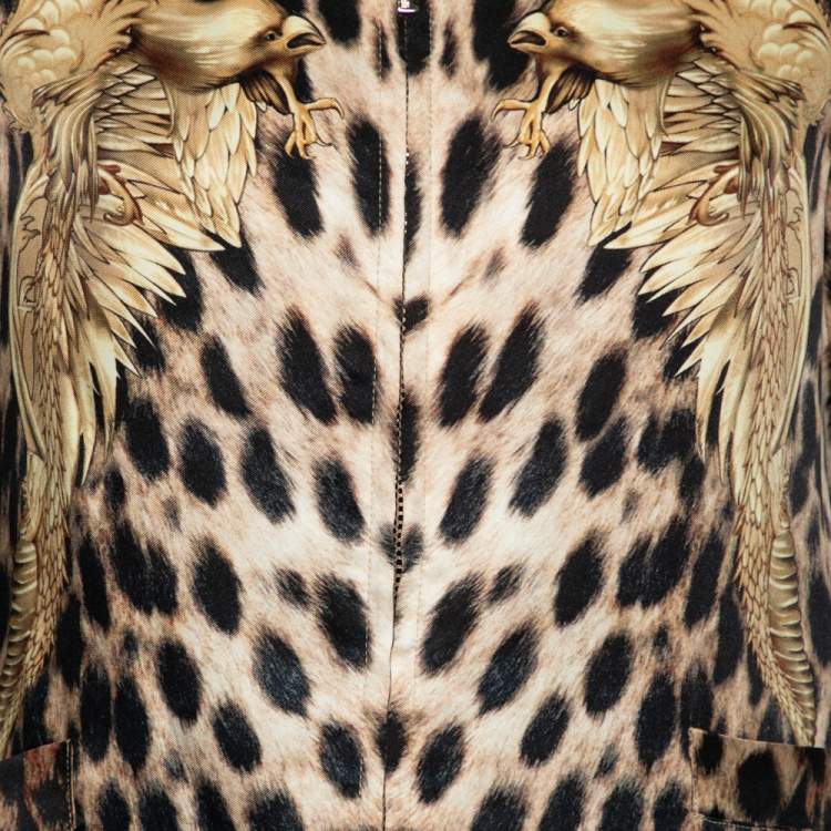Pre Owned Roberto Cavalli Brown Printed Silk Bomber Jacket M