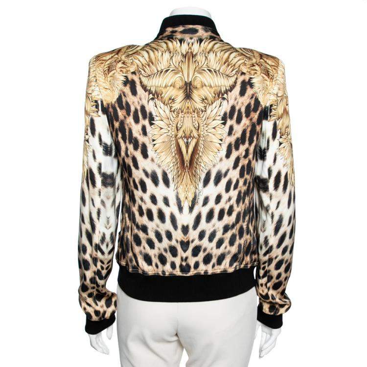 Pre Owned Roberto Cavalli Brown Printed Silk Bomber Jacket M