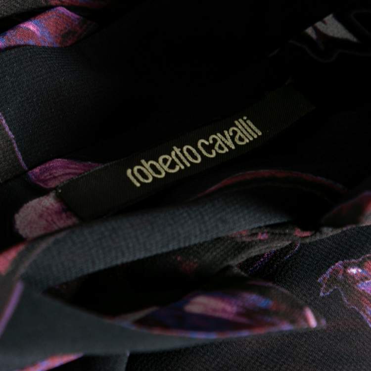 Pre Owned Roberto Cavalli Multicolor Floral Printed Silk Pleated Chain Embellished Waist Dress M
