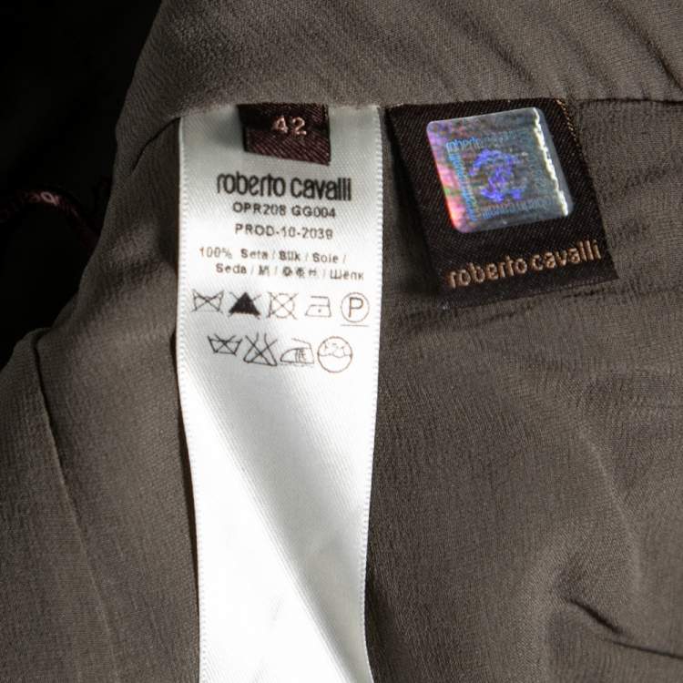 Pre Owned Roberto Cavalli Olive Green Printed Sequin Embellished Silk Pants M