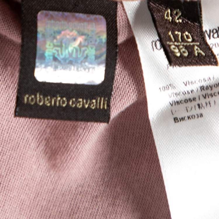 Pre Owned Roberto Cavalli Pink Jersey Embellished V-Neck Short Sleeve T-Shirt M