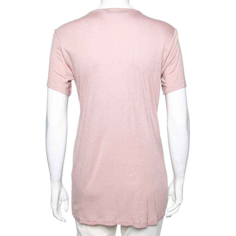 Pre Owned Roberto Cavalli Pink Jersey Embellished V-Neck Short Sleeve T-Shirt M