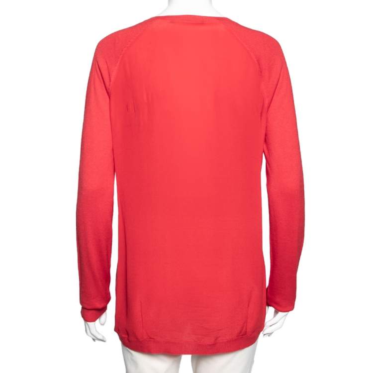 Pre Owned Roberto Cavalli Pink Silk & Cashmere Paneled Long Sleeve Sweater M