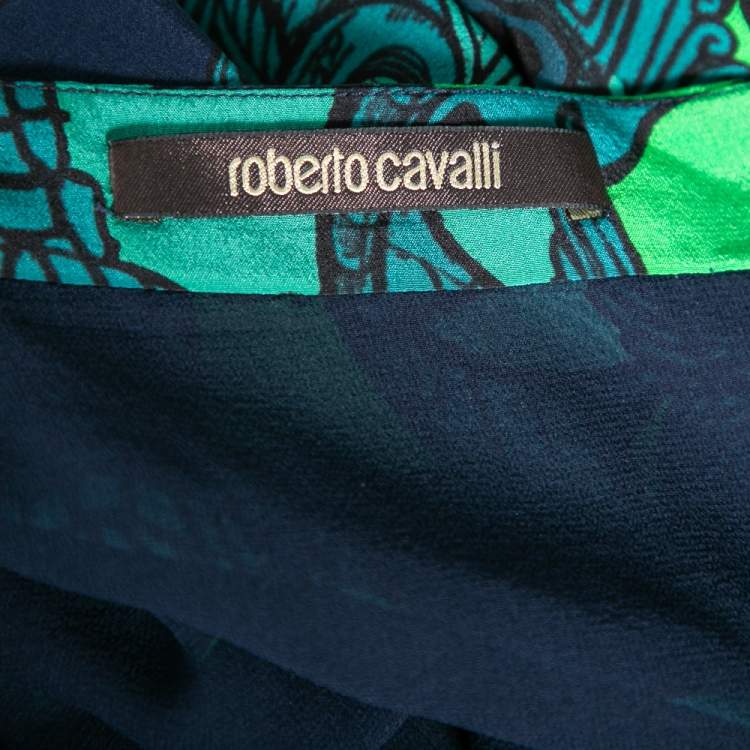 Pre Owned Roberto Cavalli Blue & Green Animal Print Ruffled Mini Skirt M