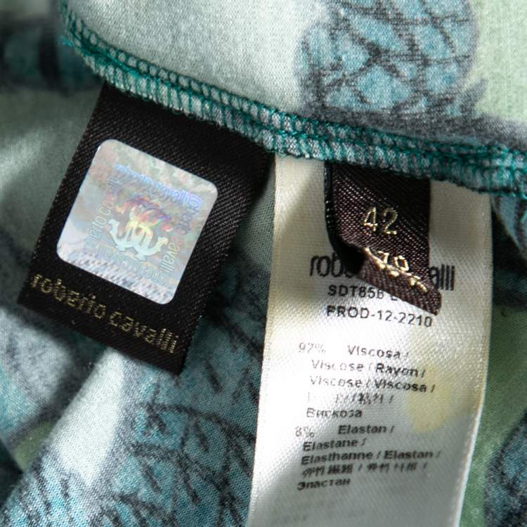 مملوكة مسبقًا Roberto Cavalli Blue & Green Animal Print Stretch Knit T-Shirt M