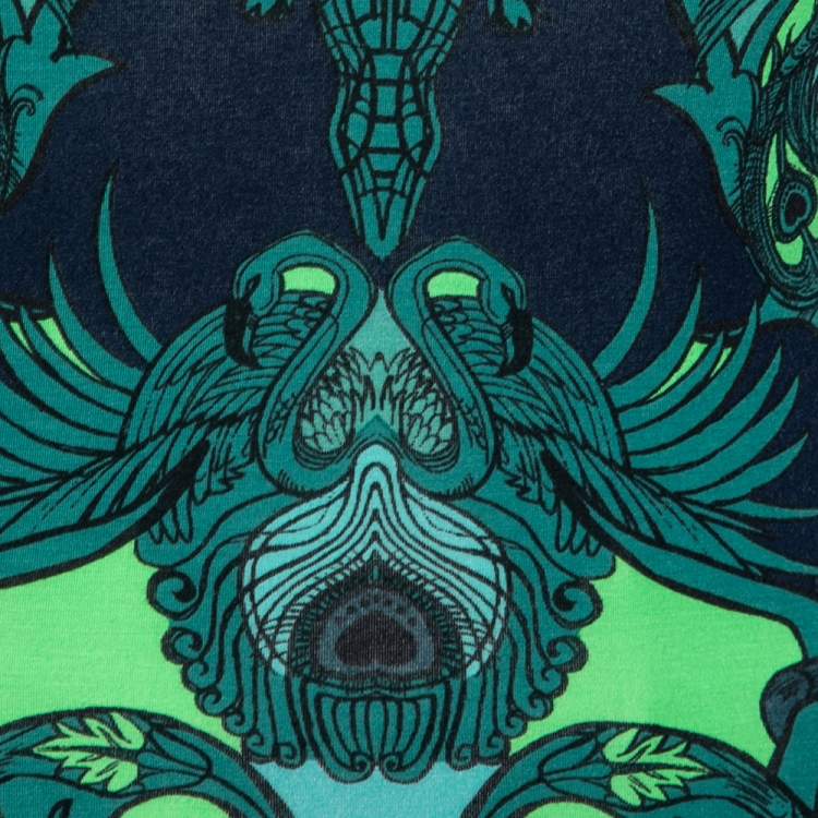مملوكة مسبقًا Roberto Cavalli Blue & Green Animal Print Stretch Knit T-Shirt M