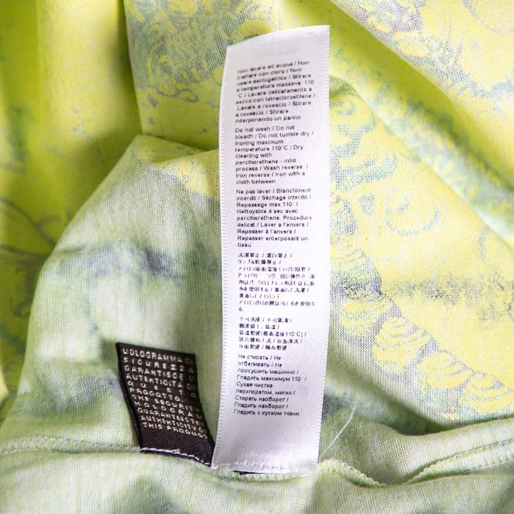 Pre Owned Roberto Cavalli Neon Green and Yellow Printed Jersey Short Sleeve Top M