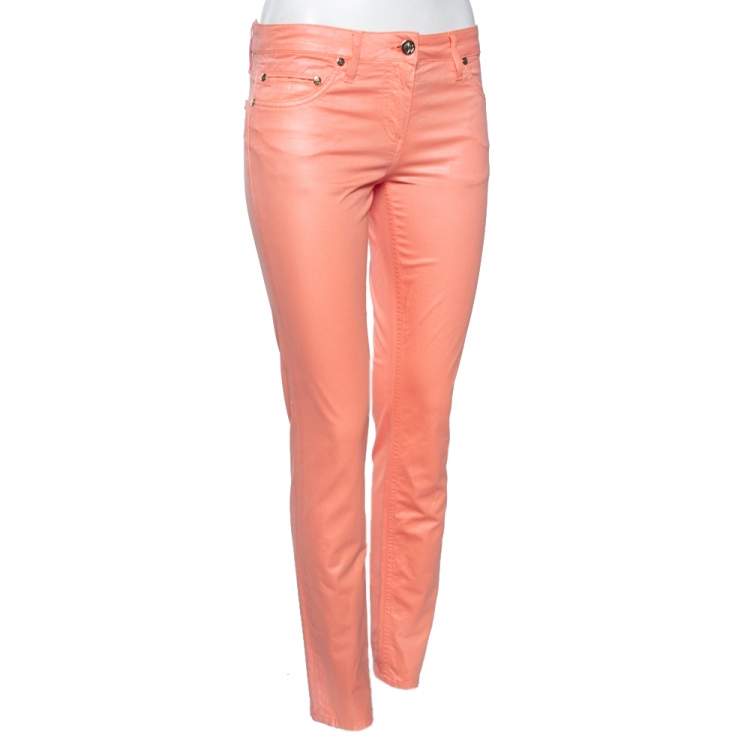 Pre Owned Roberto Cavalli Peach Metallic Cotton Trouser M