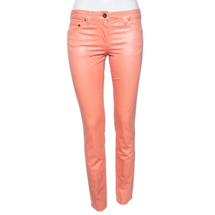 Pre Owned Roberto Cavalli Peach Metallic Cotton Trouser M