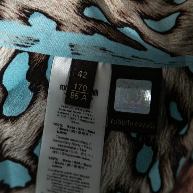 Pre Owned Roberto Cavalli Brown & Blue Animal Print Silk Faux Wrap Shorts M