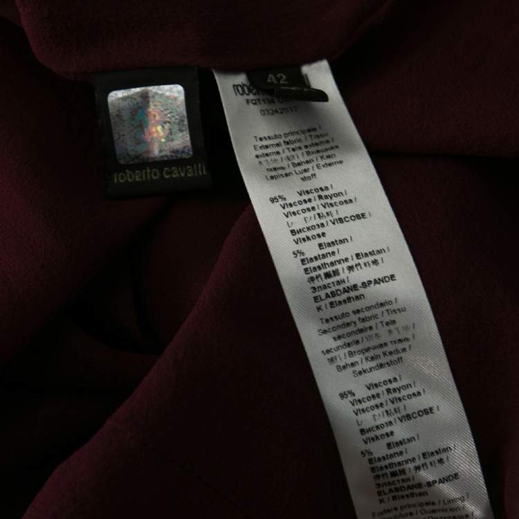 Pre Owned Roberto Cavalli Burgundy Floral Printed Jersey Flared V Neck Dress M
