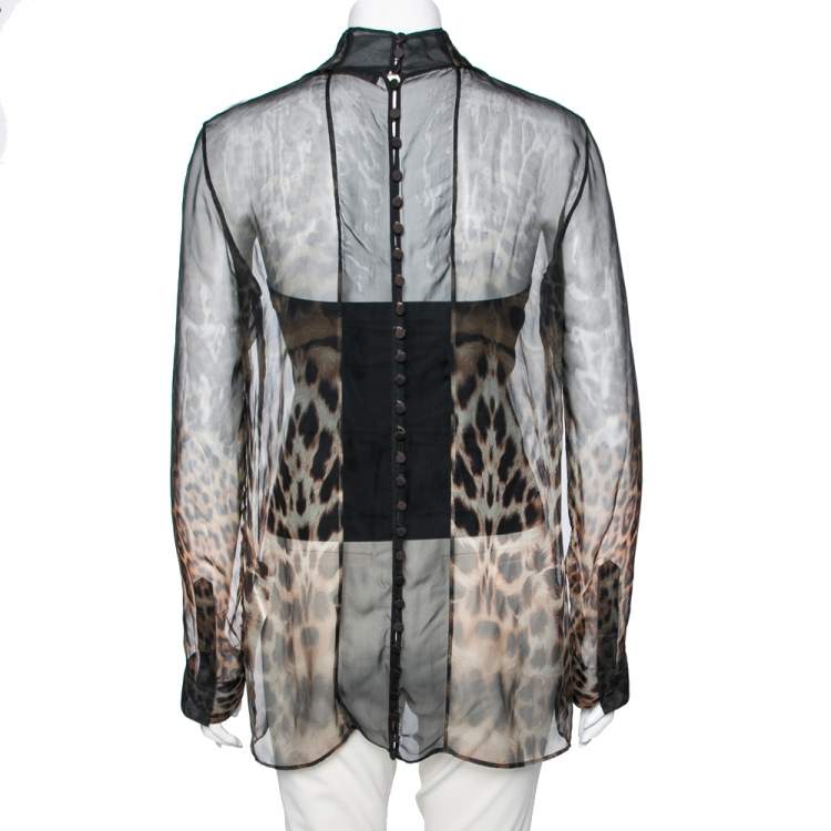 Pre Owned Roberto Cavalli Black and Brown Animal Printed Long Sleeve Shirt M