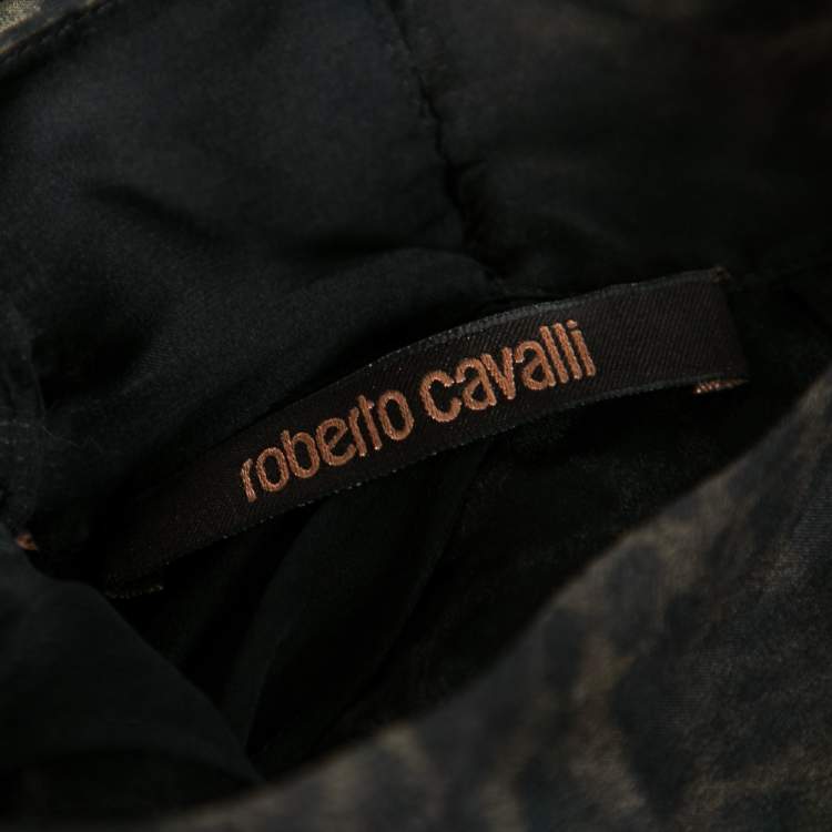 Pre Owned Roberto Cavalli Black and Brown Animal Printed Long Sleeve Shirt M