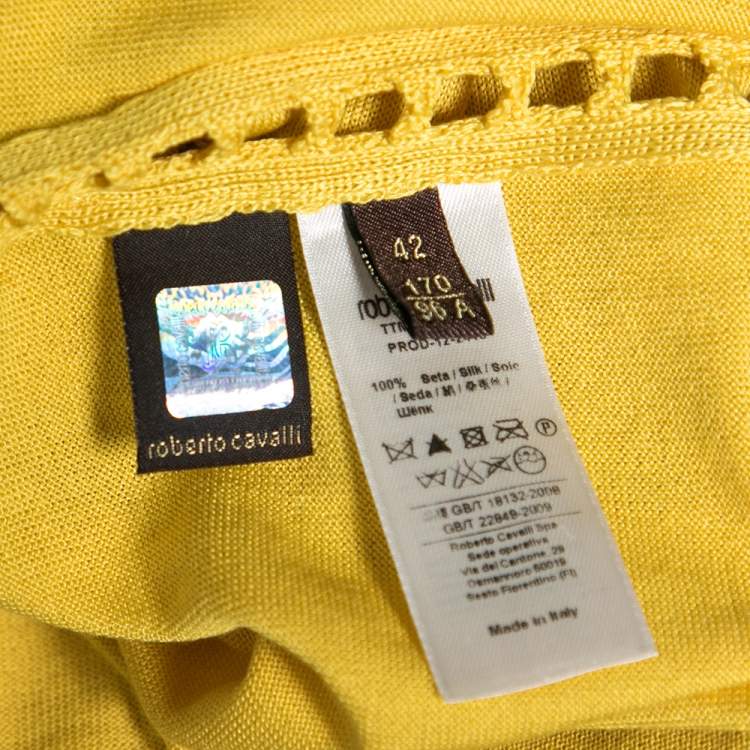 Pre Owned Roberto Cavalli Yellow Knit Laser Cut Top M