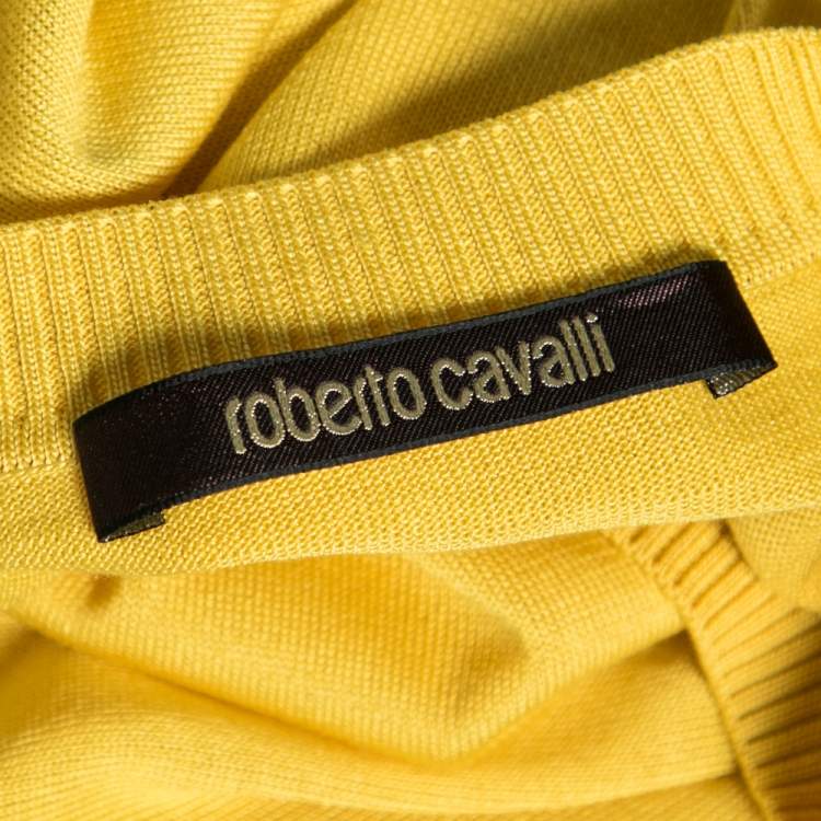 Pre Owned Roberto Cavalli Yellow Knit Laser Cut Top M