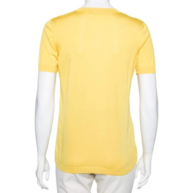 Pre Owned Roberto Cavalli Yellow Knit Laser Cut Top M