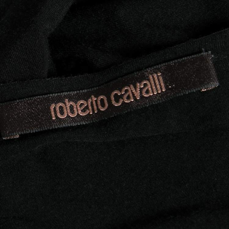 Pre Owned Roberto Cavalli Black Brocade Printed Jersey Crystal Embellished Cap Sleeve Top M