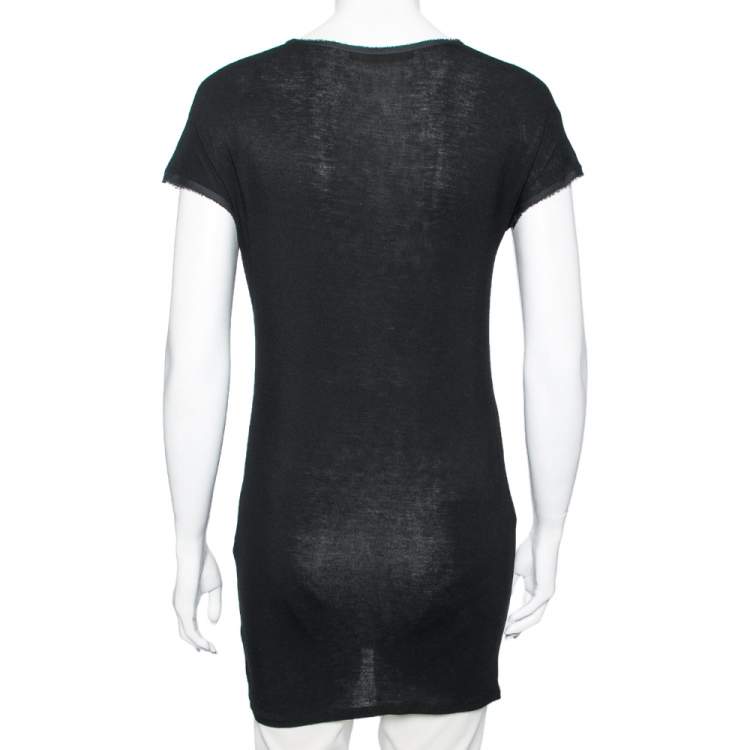 Pre Owned Roberto Cavalli Black Brocade Printed Jersey Crystal Embellished Cap Sleeve Top M