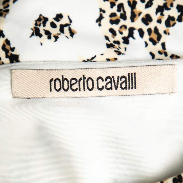 مملوكة مسبقًا Roberto Cavalli White Leopard Printed Nylon Pleated Sleeveless Top M