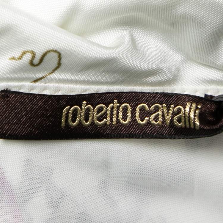 مملوكة مسبقًا Roberto Cavalli White Printed Nylon Keyhole Neck Sleeveless Dress M
