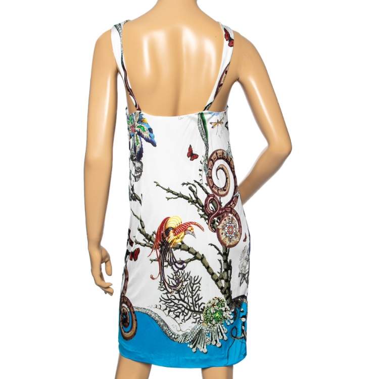 مملوكة مسبقًا Roberto Cavalli White Printed Nylon Keyhole Neck Sleeveless Dress M