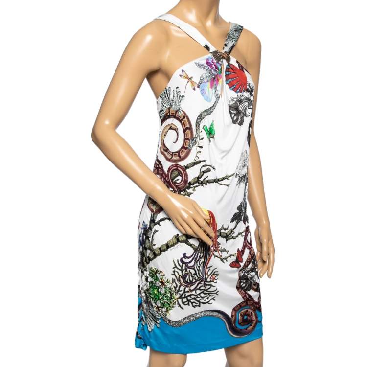 مملوكة مسبقًا Roberto Cavalli White Printed Nylon Keyhole Neck Sleeveless Dress M