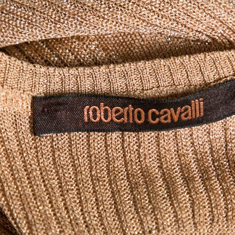 مملوكة مسبقًا Roberto Cavalli Gold Perforated Textured Knit Top M