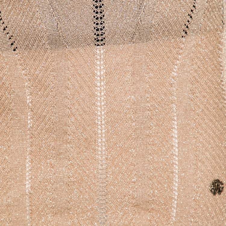 مملوكة مسبقًا Roberto Cavalli Gold Perforated Textured Knit Top M