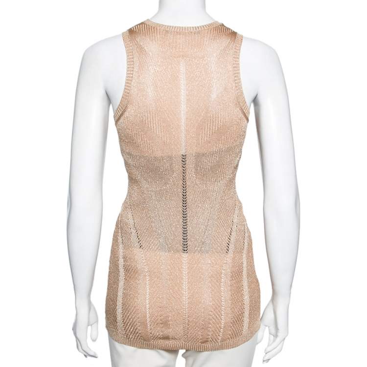 مملوكة مسبقًا Roberto Cavalli Gold Perforated Textured Knit Top M