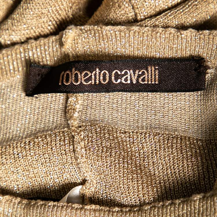 Pre Owned Roberto Cavalli Gold Perforated Textured Knit Pants M
