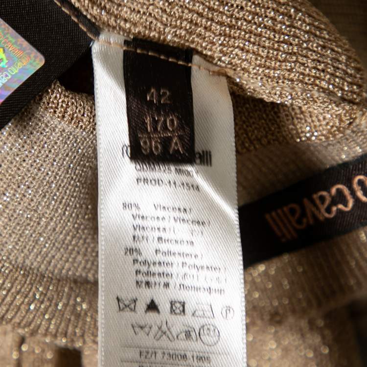 Pre Owned Roberto Cavalli Gold Perforated Textured Knit Pants M