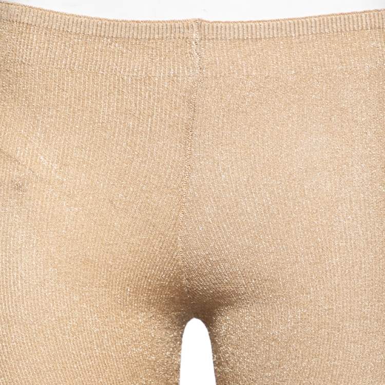 Pre Owned Roberto Cavalli Gold Perforated Textured Knit Pants M