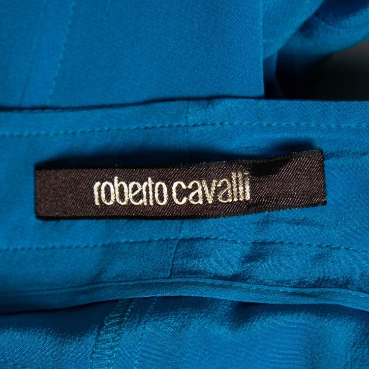 Pre Owned Roberto Cavalli Blue Silk Cargo Pants M