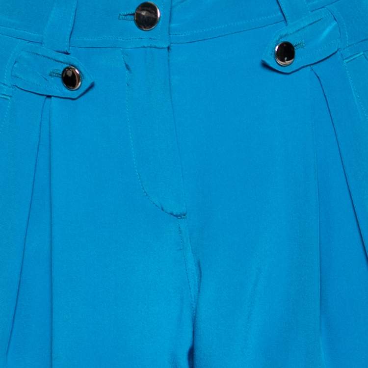 Pre Owned Roberto Cavalli Blue Silk Cargo Pants M
