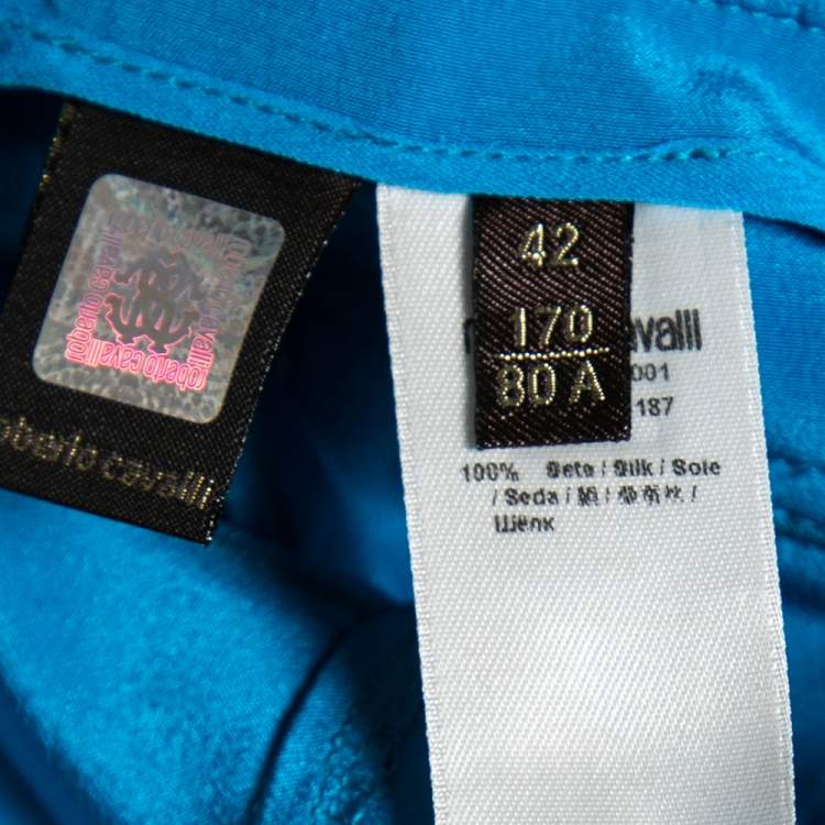 Pre Owned Roberto Cavalli Blue Silk Cargo Pants M