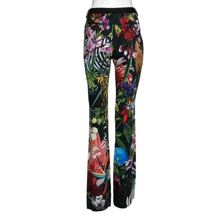 Pre Owned Roberto Cavalli Multicolor Floral Printed Crepe Straight Leg Trousers M