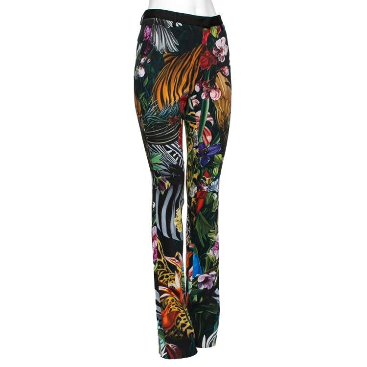 Pre Owned Roberto Cavalli Multicolor Floral Printed Crepe Straight Leg Trousers M