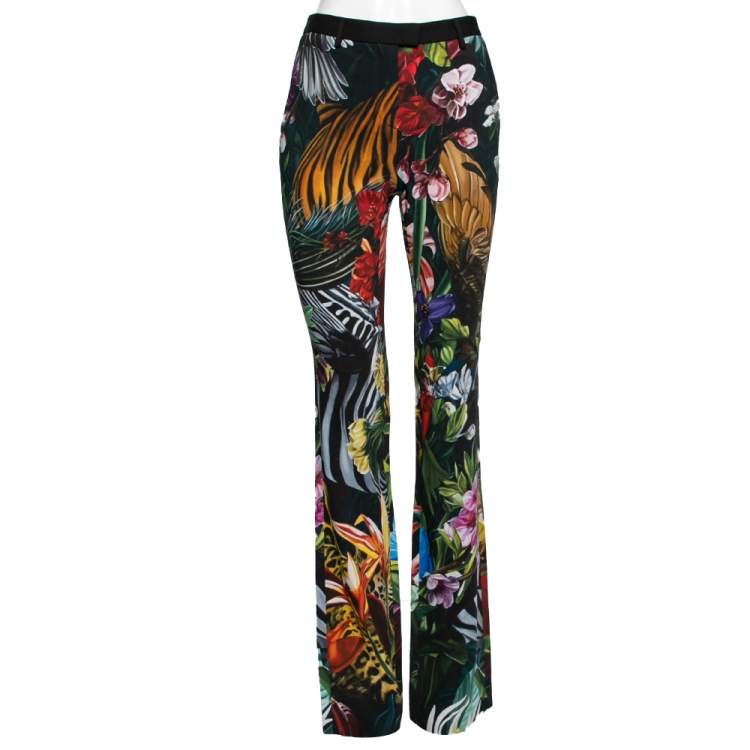 Pre Owned Roberto Cavalli Multicolor Floral Printed Crepe Straight Leg Trousers M