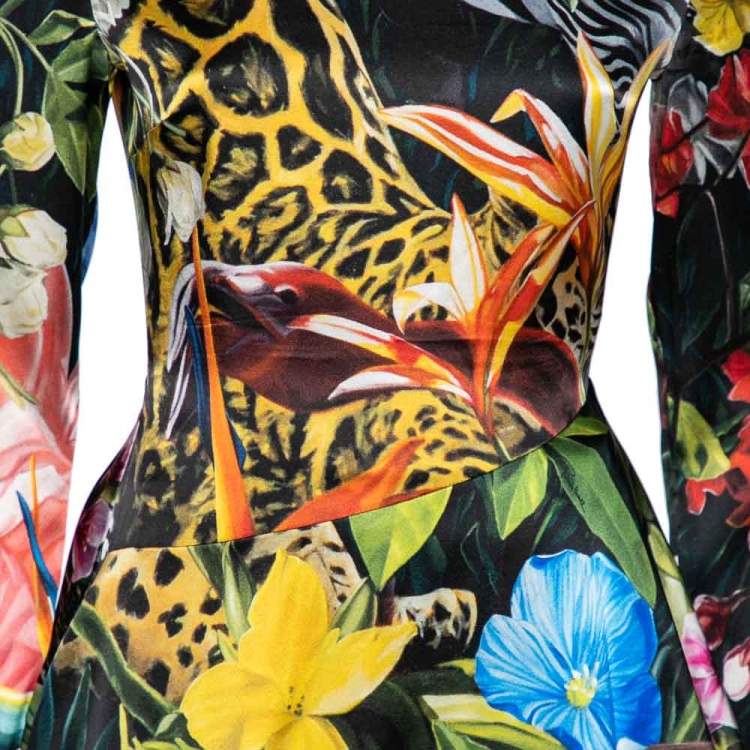 Pre Owned Roberto Cavalli Multicolor Floral Printed Satin Asymmetric Hem Top M