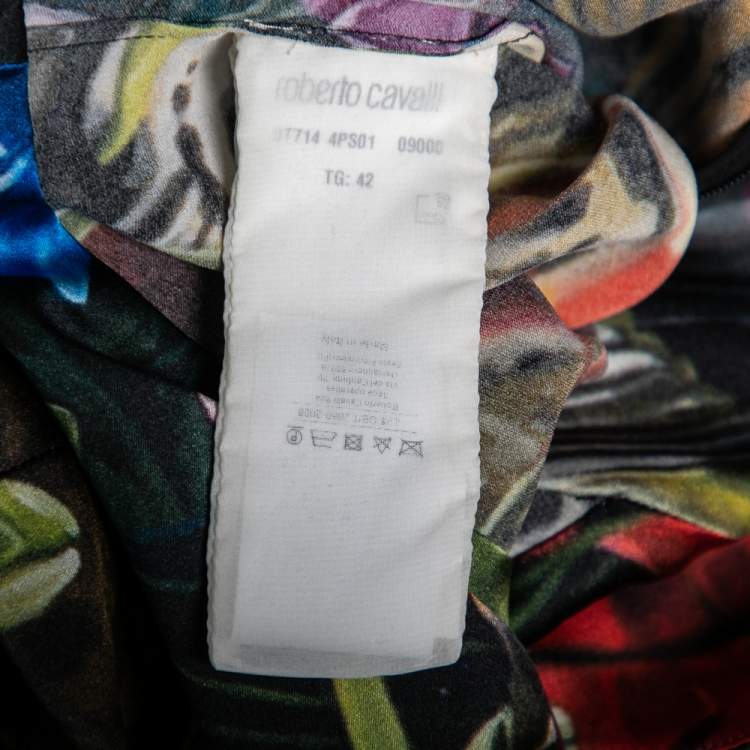 Pre Owned Roberto Cavalli Multicolor Floral Printed Satin Asymmetric Hem Top M