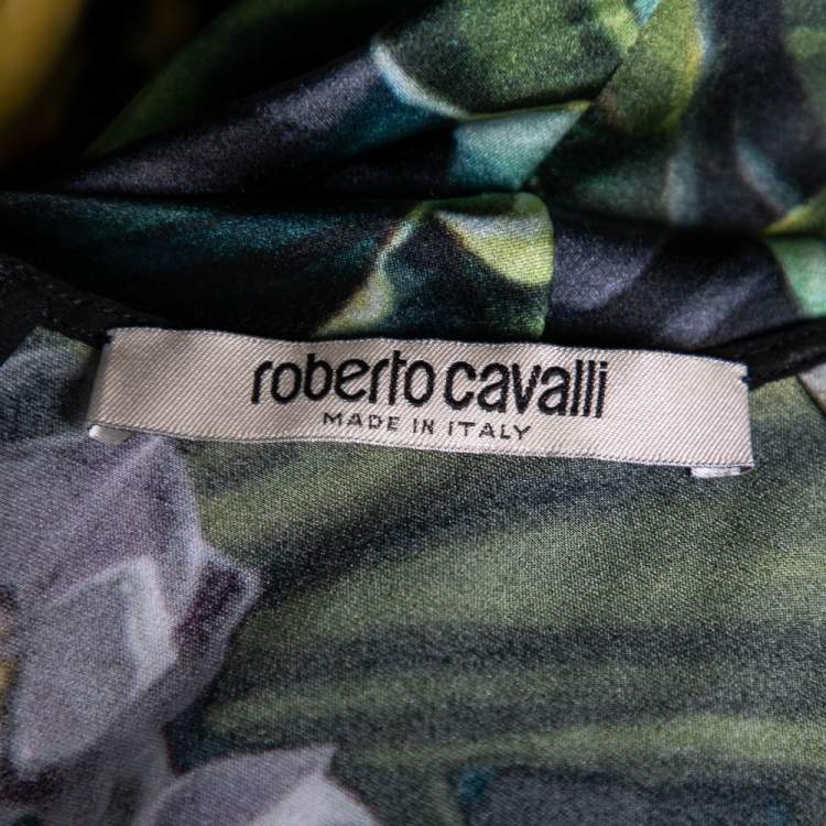 Pre Owned Roberto Cavalli Multicolor Floral Printed Satin Asymmetric Hem Top M