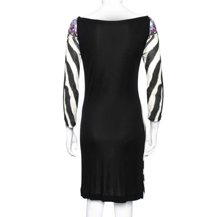 مملوكة مسبقًا Roberto Cavalli Black and Brown Animal and Crystal Printed Crepe Dress M