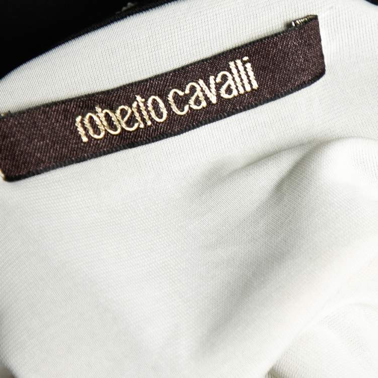 مملوكة مسبقًا Roberto Cavalli Black and Brown Animal and Crystal Printed Crepe Dress M