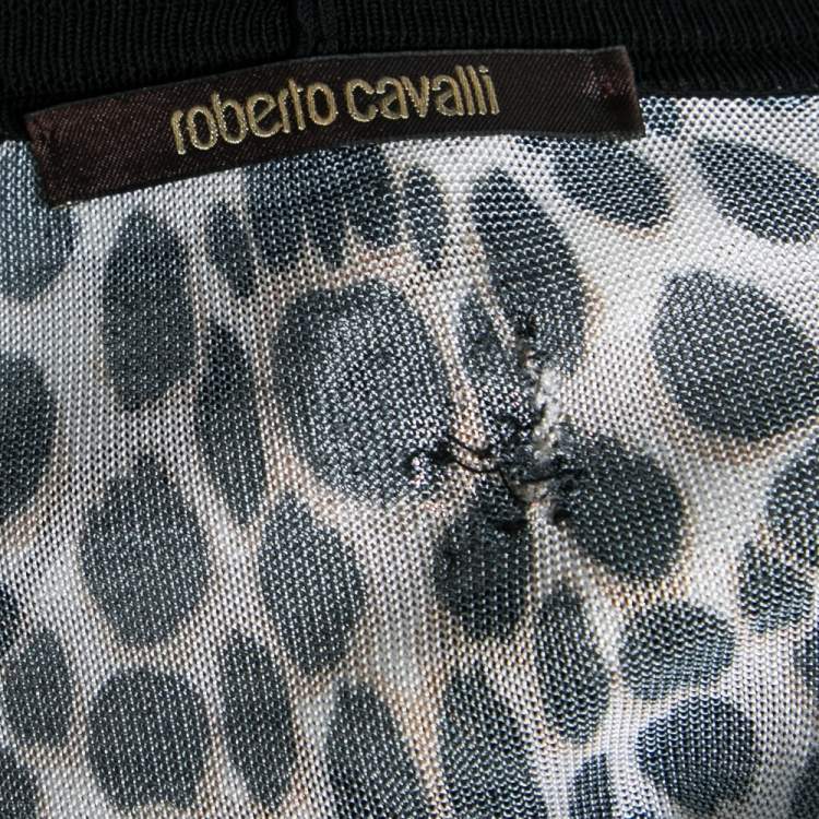 Pre Owned Roberto Cavalli White Animal Print Button Front Belted Cardigan M