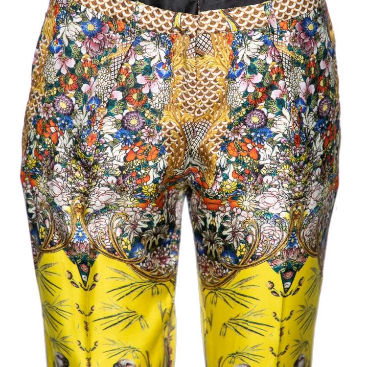 Pre Owned Roberto Cavalli Multicolor Floral Printed Silk Trouser M