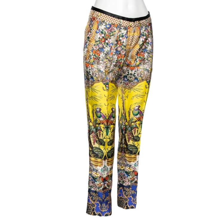 Pre Owned Roberto Cavalli Multicolor Floral Printed Silk Trouser M